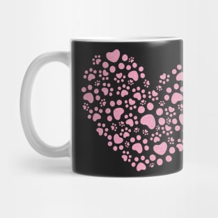 Pale Pink Glitter Effect Paw Prints Love Heart Mug